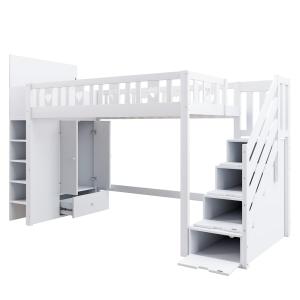 Cama alta de madera blanca 90x200 cm con espacio de almacen…