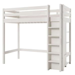 Cama alta de madera blanco 90x200 cm con almacenaje y estan…