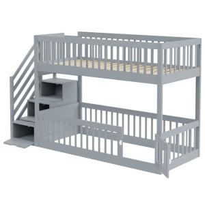 Cama alta de madera gris 90 x 200 cm con espacio de almacen…