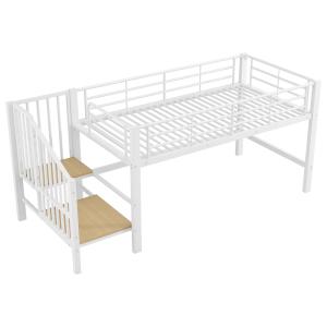Cama alta de metal blanco 90x200 cm con escalera de almacen…
