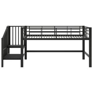 Cama alta de metal negro 90x200 cm con escalera de almacena…