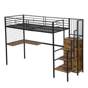 Cama alta infantil de hierro negro de 90 x 200 cm con mesa…