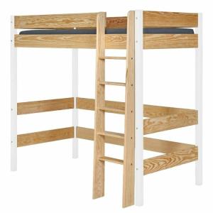 Cama alta juvenil madera maciza  blanco y madera 90x190 cm
