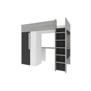 Cama alta melamina gris antracita, blanco 90 x 200 cm