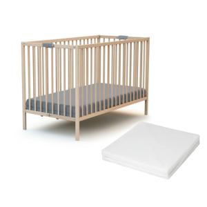 Cama bebé plegable madera con colchón 60x120 haya cruda