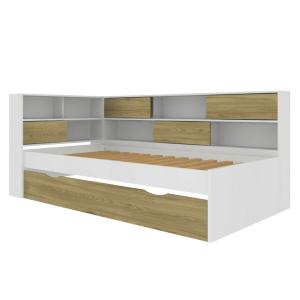 Cama blanco y madera 90x190 cm