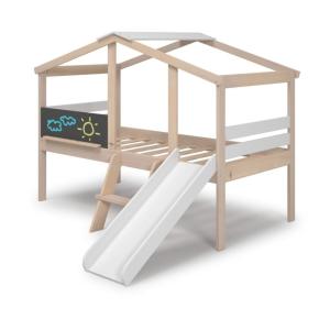 Cama cabaña con tobogán madera, blanco, 204,9 x 147 x 187,3…