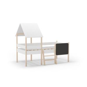 Cama cabaña madera, blanco, 202 x 150 x 110