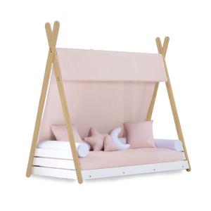 Cama cabaña montessori madera 70x140 cm con colchón y texti…