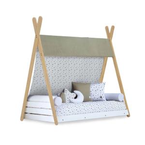 Cama cabaña montessori madera 70x140 cm con colchón y texti…