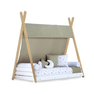 Cama cabaña montessori madera 70x140 cm con textil espuma d…