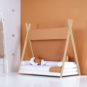 Cama cabaña Montessori madera 70x140 cm   textil terracota