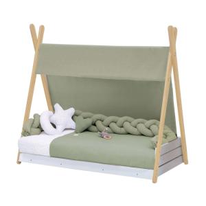Cama cabaña Montessori madera 70x140 cm   textil verde