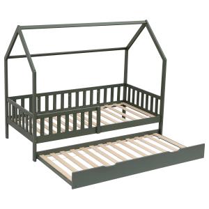 Cama cabaña nido extraíble para niños 190x90cm verde