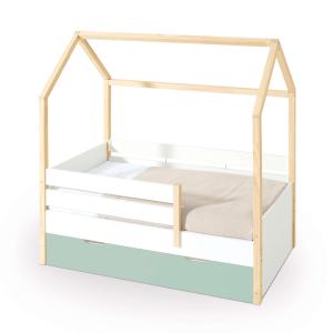 Cama-casita montessori 70x140 cm madera con cajones verde-m…