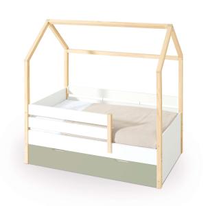 Cama-casita montessori 70x140 cm madera con cajones verde-o…