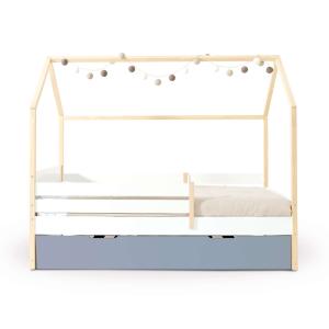 Cama-casita montessori 90x200 cm madera con cajones azul