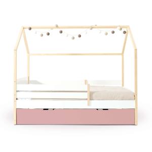 Cama-casita montessori 90x200 cm madera con nido rosa