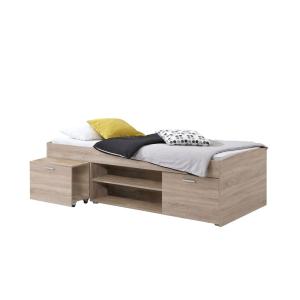 Cama con almacenamiento 90x200 - efecto roble