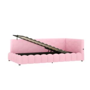Cama con canapé de terciopelo rosa, 90 x 200 cm con usb y l…