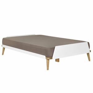 Cama con colchón madera maciza  blanco y madera 120x190 cm