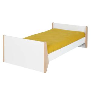 Cama con colchón madera maciza  blanco y madera 90x190 cm