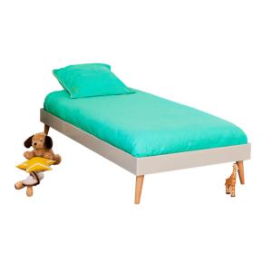 Cama con colchón y patas madera maciza  gris claro 90x190 c…