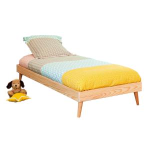 Cama con colchón y pies madera maciza  natural 90x190 cm