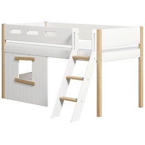 Cama con escalera y frentes efecto madera roble blanco 90x2…