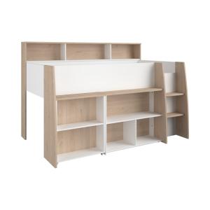 Cama con escritorio y compartimentos melamina color natural…