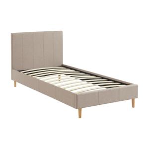Cama con somier y cabecero 90x190cm, acabado en tela, beige
