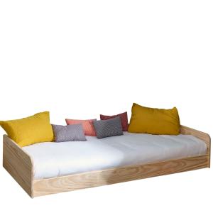 Cama con somier y colchón madera maciza  natural 90x190 cm