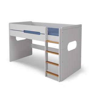 Cama de media altura con colchón blanco y madera 90x190 cm