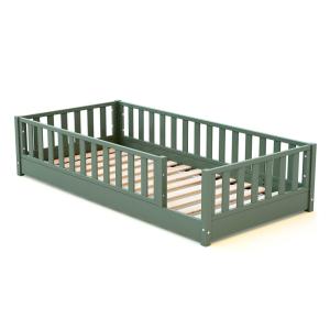Cama de suelo para niños de madera - 90x190 - Verde salvia