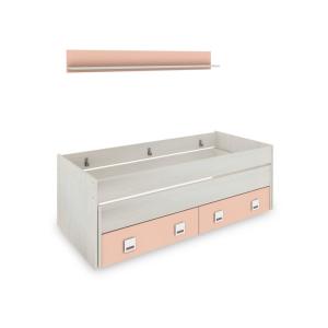 Cama doble juvenil con estante melamina Blanco Alpes - Rosa