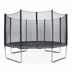 Cama elástica con red de protección de 400cm, gris
