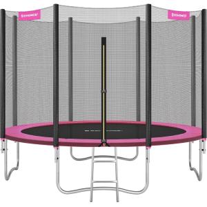 Cama elástica de 366 cm con red de seguridad de color rosa