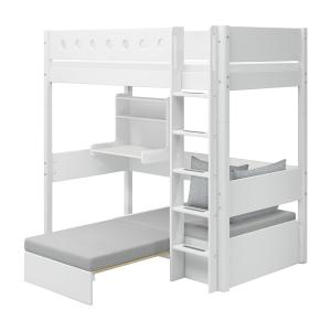 Cama elevada casa efecto madera blanca 109x210cm