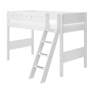 Cama elevada con escalera inclinada efecto madera blanca 90…