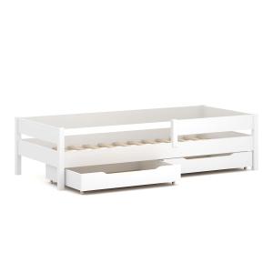 Cama individual de pino macizo y MDF con cajones 180x80 bla…