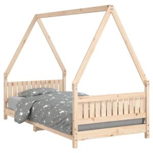 Cama individual infantil madera maciza de pino marrón 90x19…