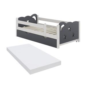 Cama infantil 70x140 cm con cajón y colchón, gris