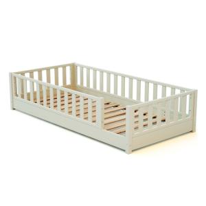 Cama infantil a ras de suelo de madera - 90x190 - Blanco