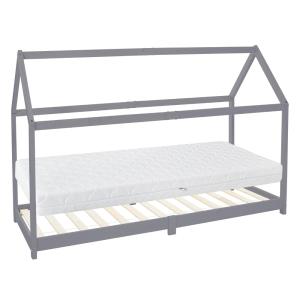 Cama infantil casa 90x200x16cm gris claro con colchón y tej…