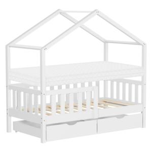 Cama infantil casa de madera blanca 70x140 cm con colchón y…