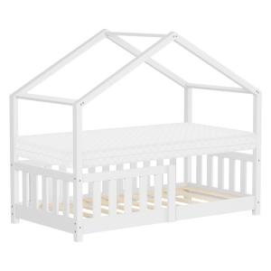 Cama infantil casa de madera blanca maciza pino 70x140cm co…