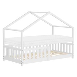 Cama infantil casa de madera blanca  maciza pino 80x160cm c…