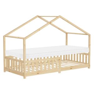 Cama infantil casa de madera natural maciza 90x200cm con co…