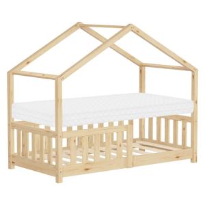Cama infantil casa de madera natural maciza pino 70x140cm c…