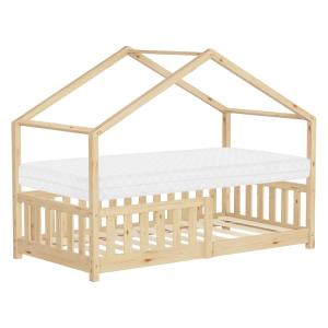 Cama infantil casa de madera natural maciza pino 80x160cm c…